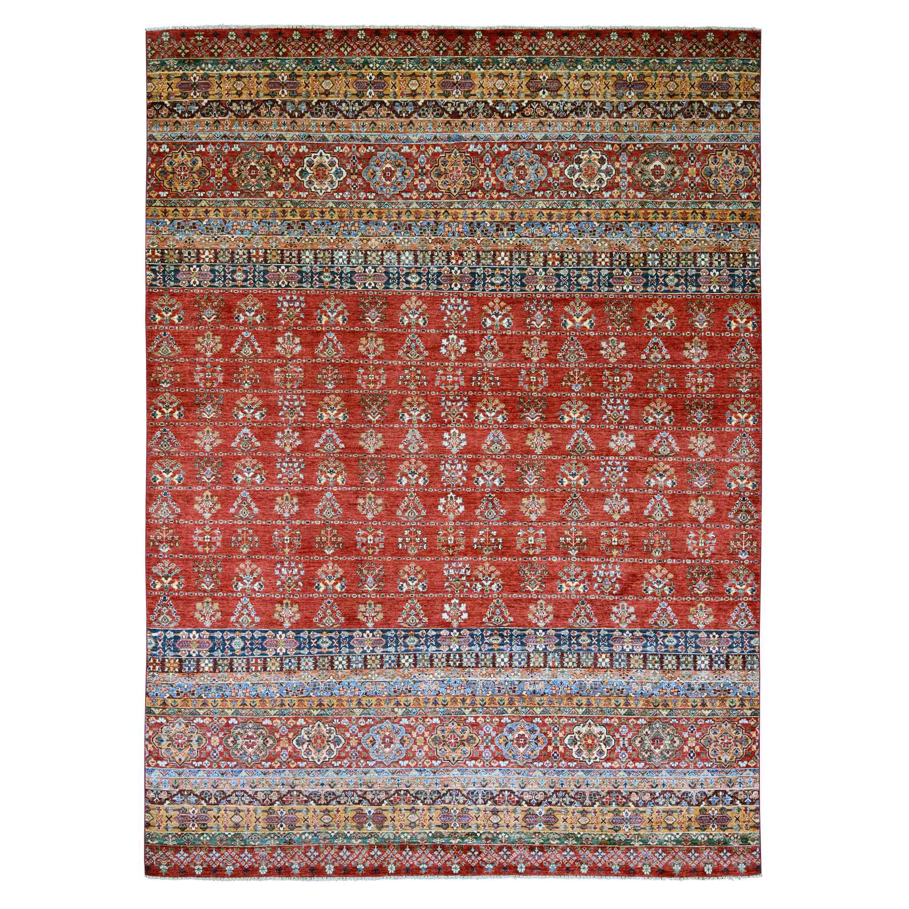 Crimson Red, Afghan Super Kazak with Khorjin Design, Hand Knotted, Soft and Velvety Wool, Vegetable Dyes, Oriental Rug